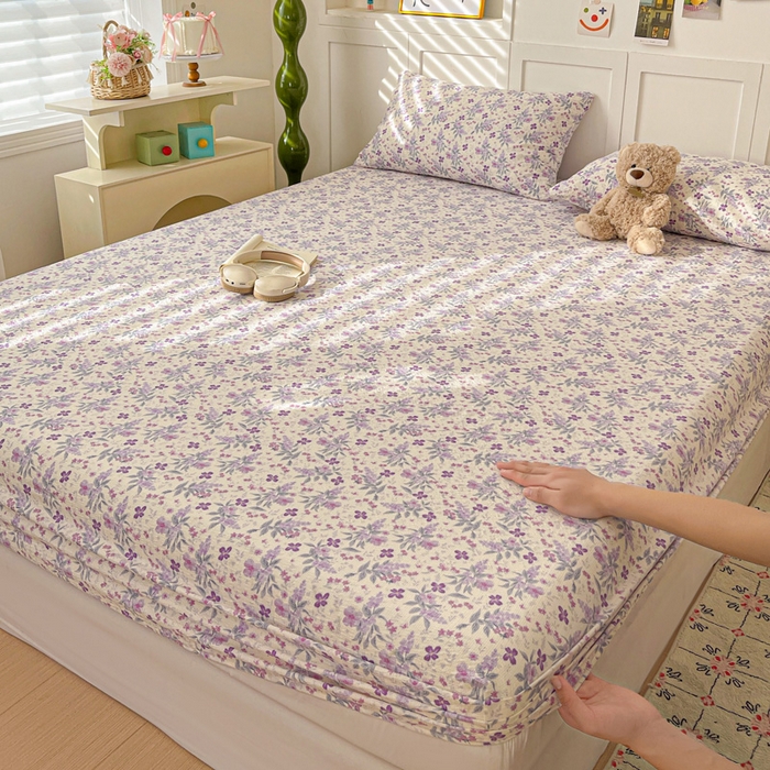 91家纺网 家纺一手货源 找家纺 小桃姐家纺 2025新款超柔印花云感泡芙双层纱床笠单件床笠二三件套 紫雾