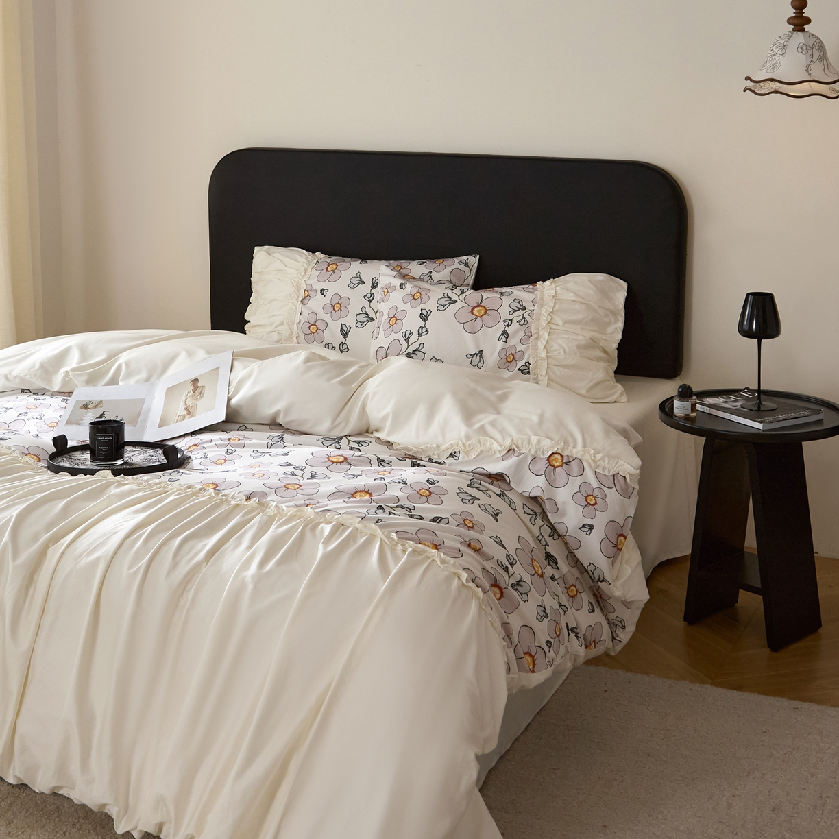 91家纺网 家纺一手货源 找家纺 （总）ONE TWO ONE 121 【会员-20 控价商品 提供买家秀】新款韩版花边公主风100s长绒棉全棉床上用品四件套拼接款【控价券后不得低于368/388元】