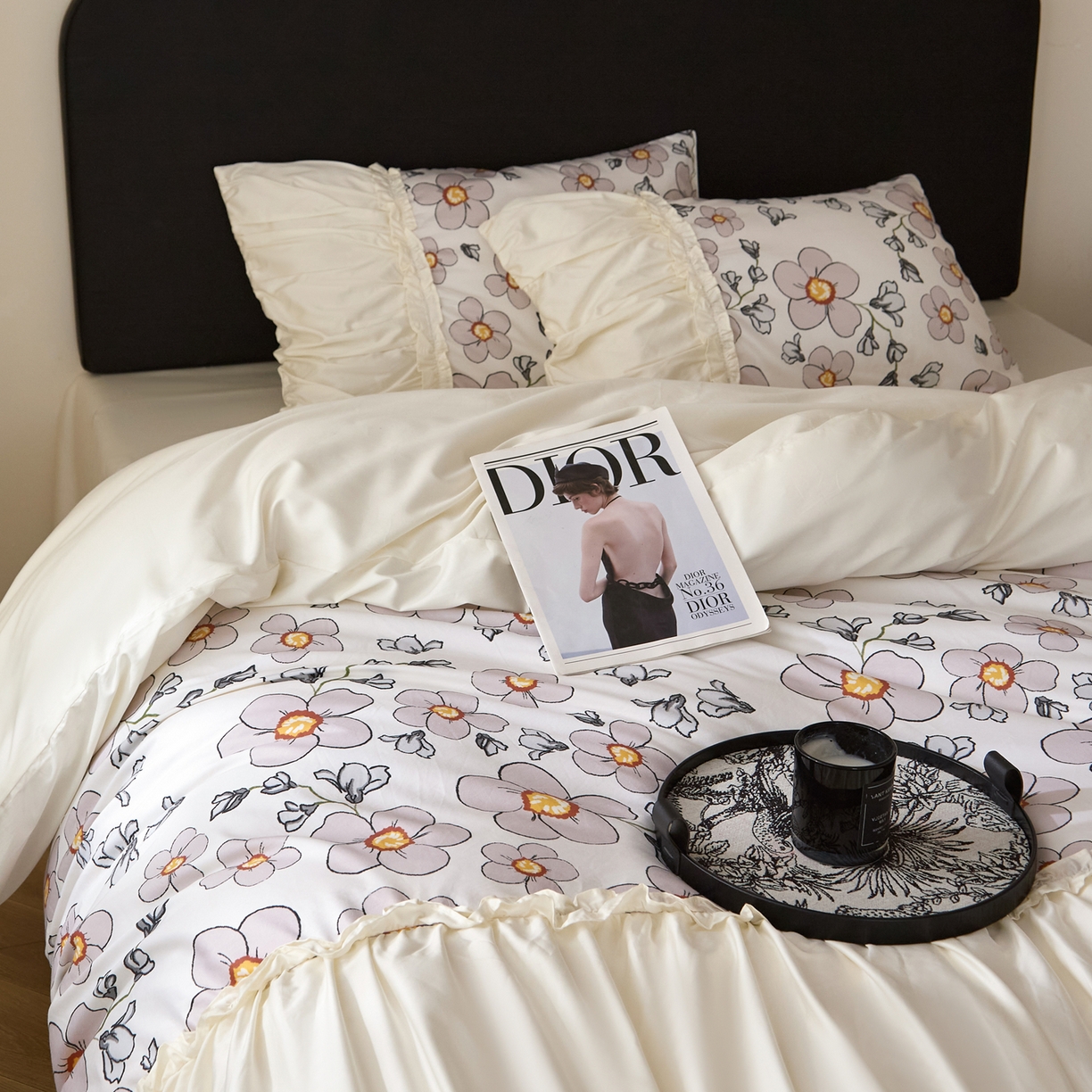 91家纺网 家纺一手货源 找家纺 （总）ONE TWO ONE 121 【会员-20 控价商品 提供买家秀】新款韩版花边公主风100s长绒棉全棉床上用品四件套拼接款【控价券后不得低于368/388元】