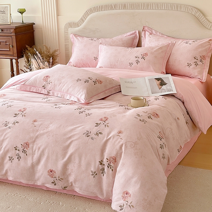 91家纺网 家纺一手货源 找家纺 梧桐树 2026新款高支密全棉纯棉印花四件套 A611妮可 粉