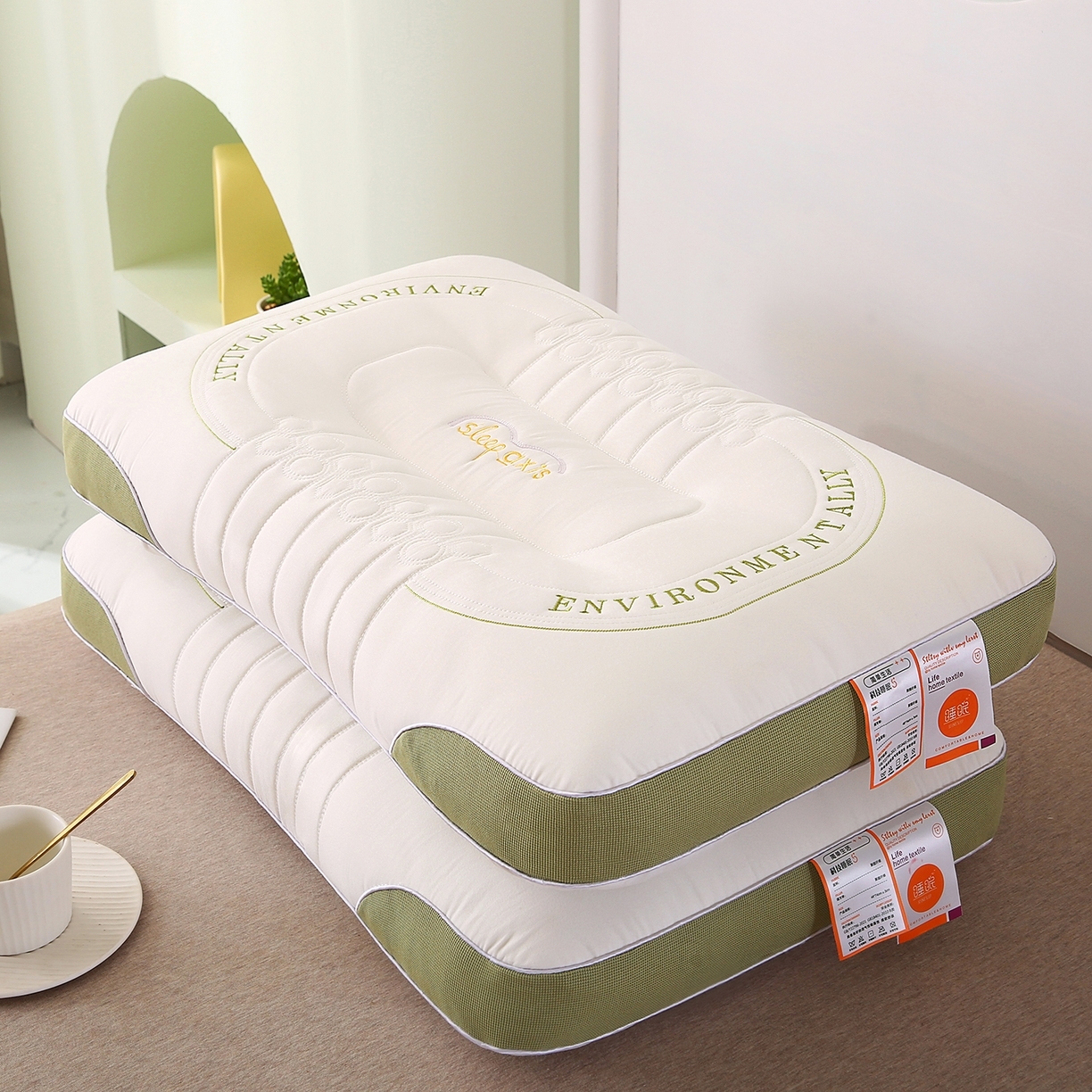 91家纺网 家纺一手货源 找家纺 （总）红柳枕芯 2026新款英文刺绣按摩枕枕头枕芯