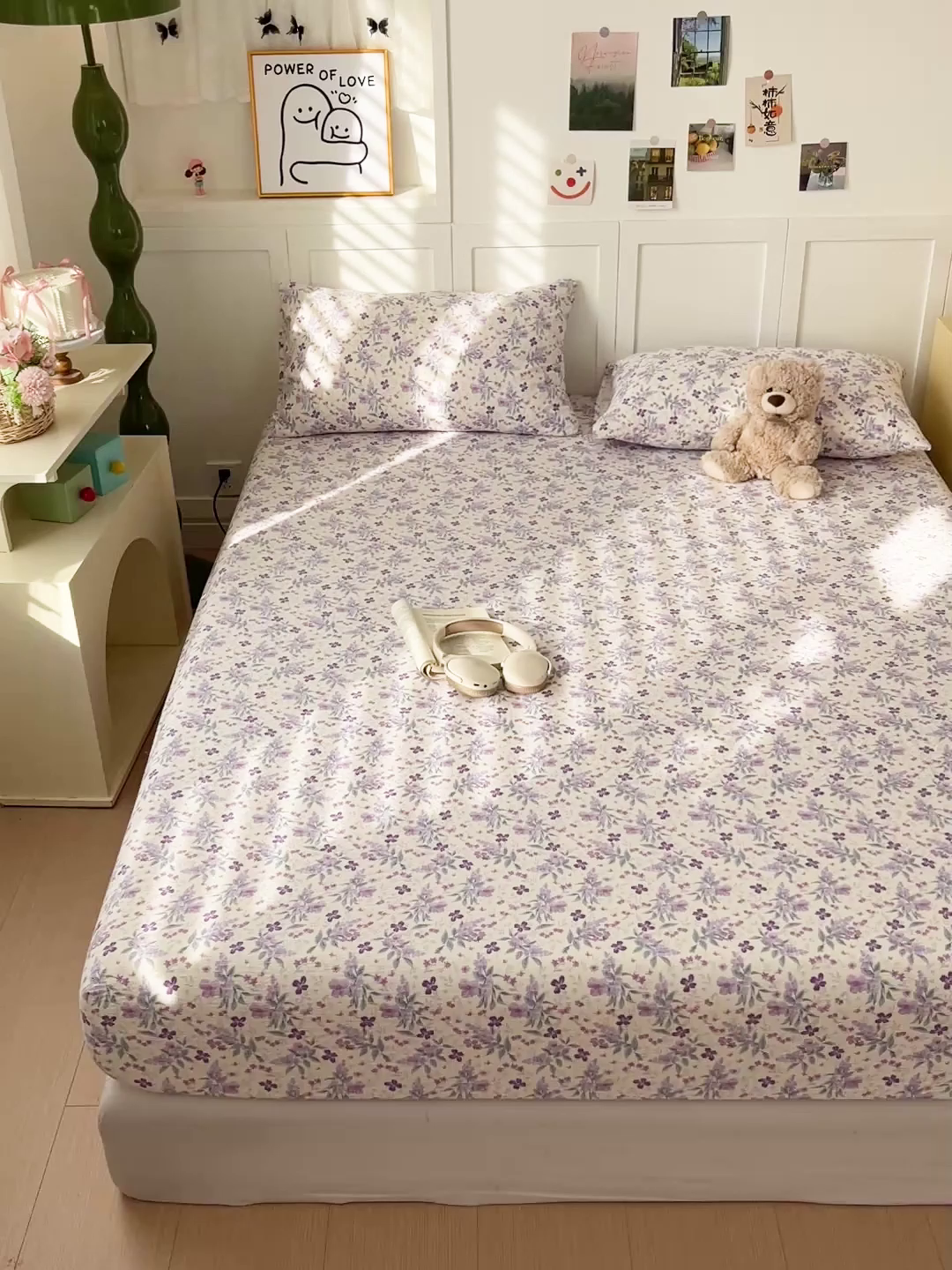 91家纺网 家纺一手货源 找家纺 小桃姐家纺 2025新款超柔印花云感泡芙双层纱床笠单件床笠二三件套 紫雾