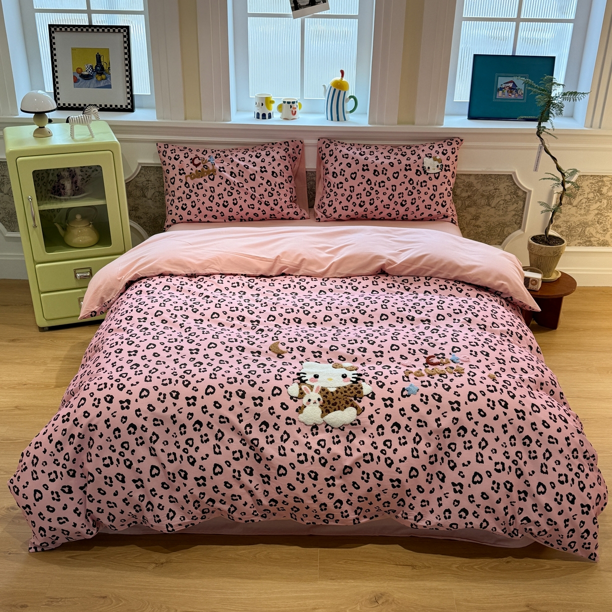 珺柔家纺 2026新款全棉纯棉四件套 豹纹猫咪（粉）