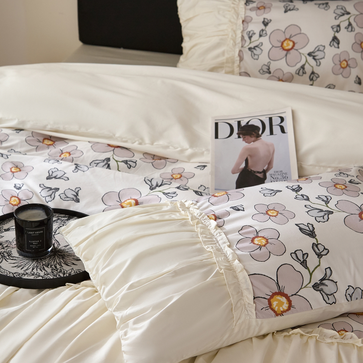 91家纺网 家纺一手货源 找家纺 （总）ONE TWO ONE 121 【会员-20 控价商品 提供买家秀】新款韩版花边公主风100s长绒棉全棉床上用品四件套拼接款【控价券后不得低于368/388元】