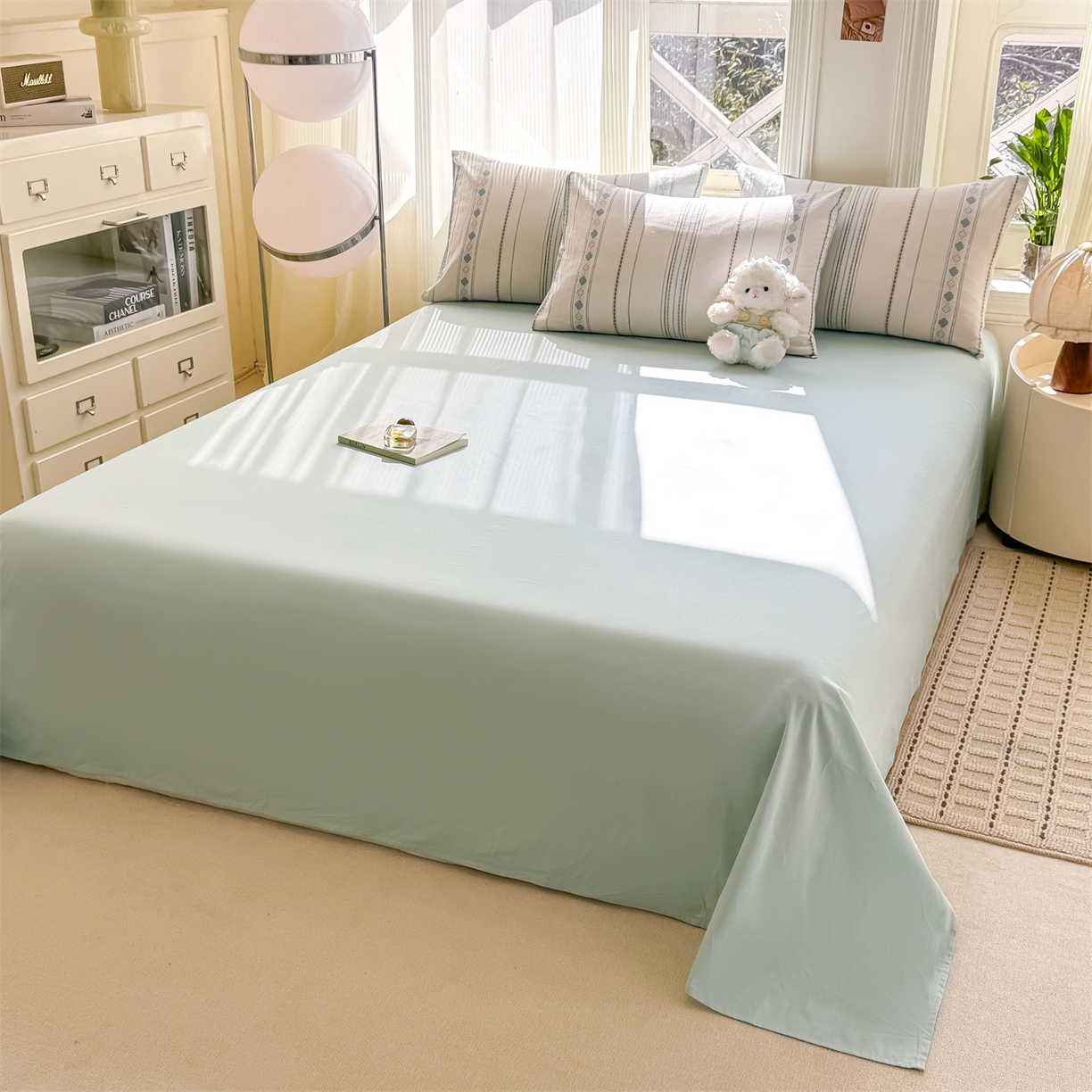 91家纺网 家纺一手货源 找家纺 灰鲸 2026新款A类全棉纯棉色织提花四件套 四叶星语-蓝