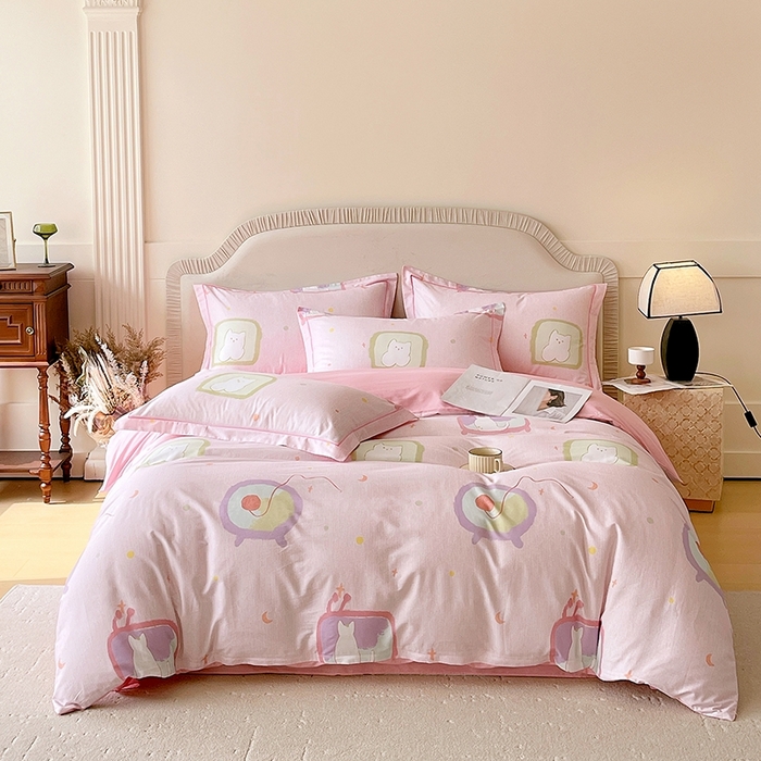 梧桐树 2026新款高支密全棉纯棉印花四件套 A612机器猫 粉