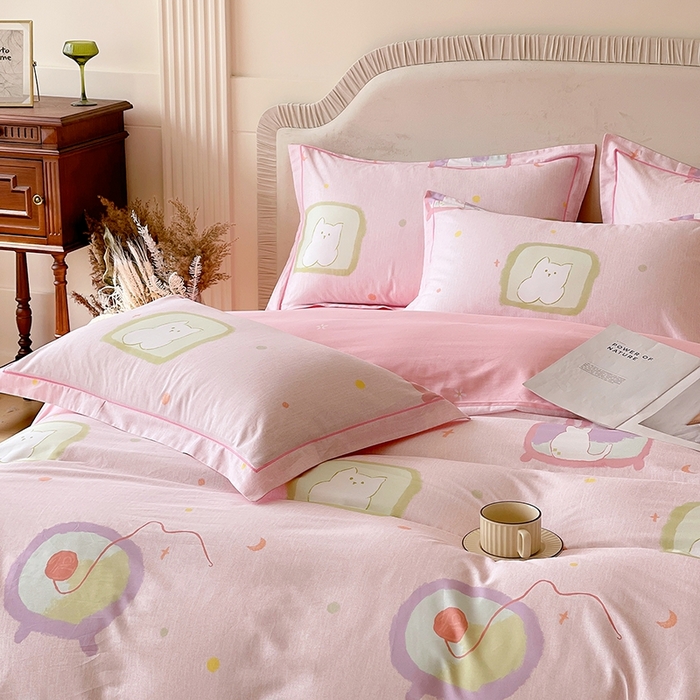 91家纺网 家纺一手货源 找家纺 梧桐树 2026新款高支密全棉纯棉印花四件套 A612机器猫 粉