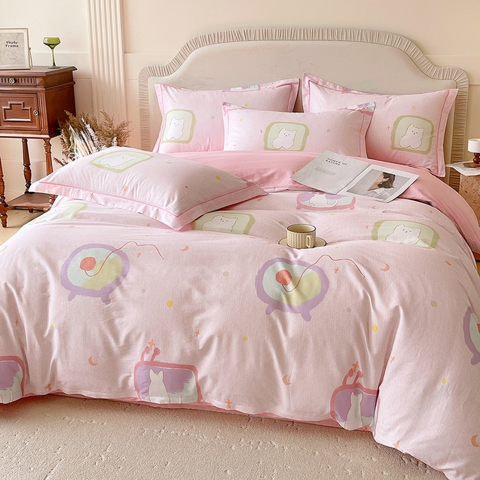 91家纺网 家纺一手货源 找家纺 梧桐树 2026新款高支密全棉纯棉印花四件套 A612机器猫 粉