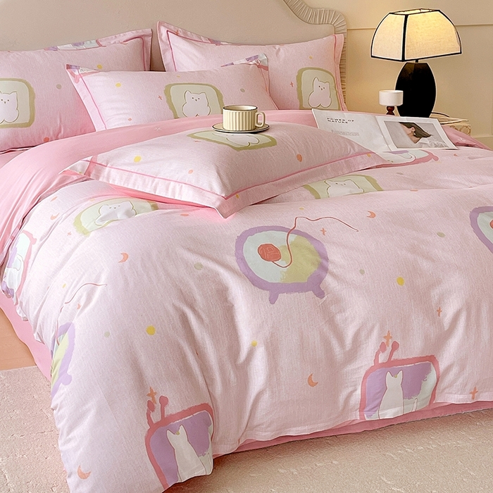 91家纺网 家纺一手货源 找家纺 梧桐树 2026新款高支密全棉纯棉印花四件套 A612机器猫 粉