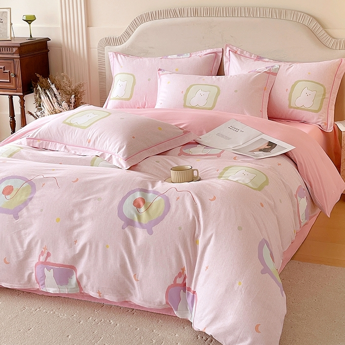 91家纺网 家纺一手货源 找家纺 梧桐树 2026新款高支密全棉纯棉印花四件套 A612机器猫 粉