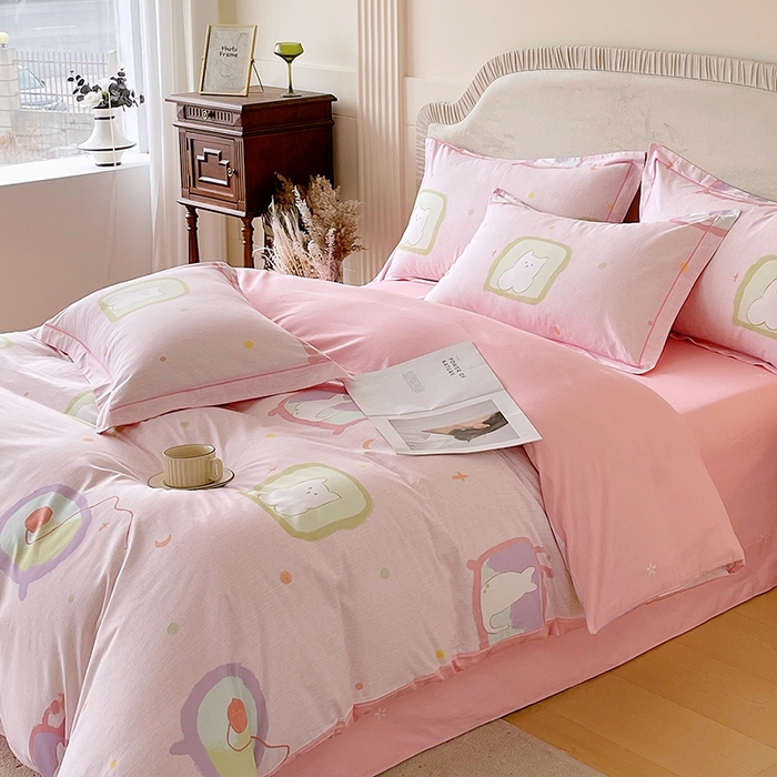 91家纺网 家纺一手货源 找家纺 梧桐树 2026新款高支密全棉纯棉印花四件套 A612机器猫 粉