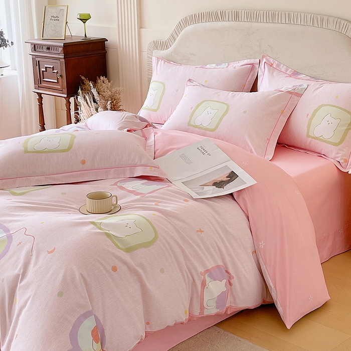 91家纺网 家纺一手货源 找家纺 梧桐树 2026新款高支密全棉纯棉印花四件套 A612机器猫 粉