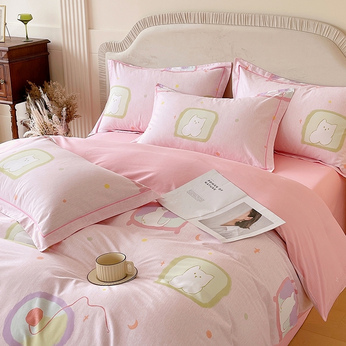 91家纺网 家纺一手货源 找家纺 梧桐树 2026新款高支密全棉纯棉印花四件套 A612机器猫 粉