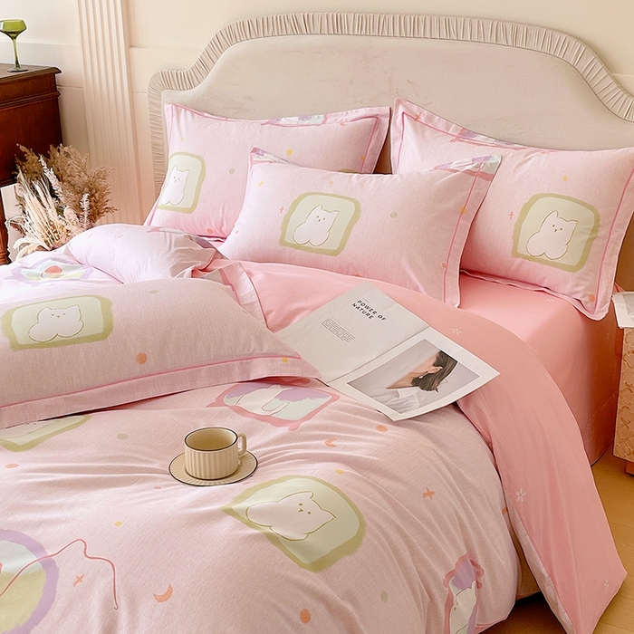 91家纺网 家纺一手货源 找家纺 梧桐树 2026新款高支密全棉纯棉印花四件套 A612机器猫 粉