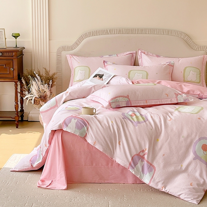 91家纺网 家纺一手货源 找家纺 梧桐树 2026新款高支密全棉纯棉印花四件套 A612机器猫 粉