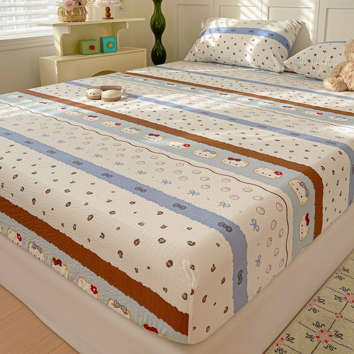 91家纺网 家纺一手货源 找家纺 小桃姐家纺 2025新款超柔印花云感泡芙双层纱床笠单件床笠二三件套 费尔岛小喵