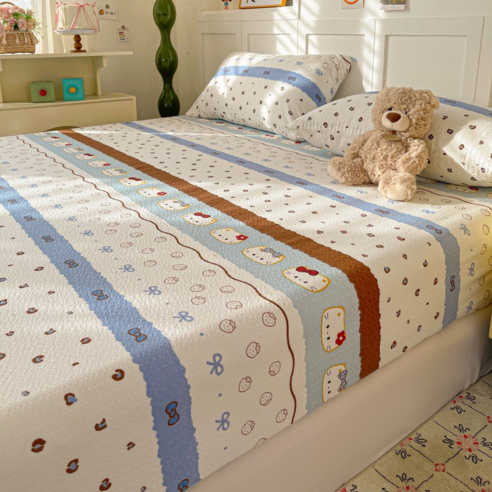 91家纺网 家纺一手货源 找家纺 小桃姐家纺 2025新款超柔印花云感泡芙双层纱床笠单件床笠二三件套 费尔岛小喵