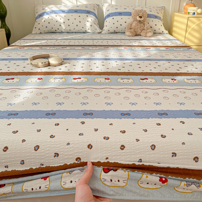 91家纺网 家纺一手货源 找家纺 小桃姐家纺 2025新款超柔印花云感泡芙双层纱床笠单件床笠二三件套 费尔岛小喵