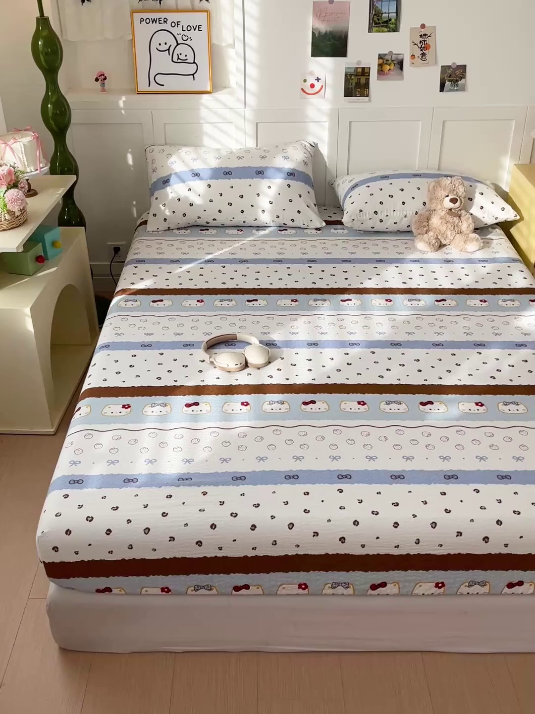 91家纺网 家纺一手货源 找家纺 小桃姐家纺 2025新款超柔印花云感泡芙双层纱床笠单件床笠二三件套 费尔岛小喵