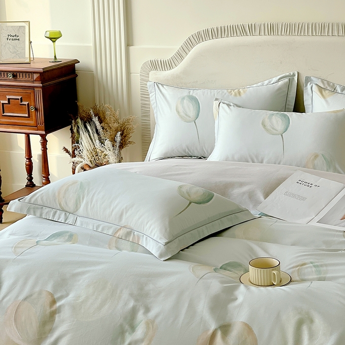 91家纺网 家纺一手货源 找家纺 梧桐树 2026新款高支密全棉纯棉印花四件套 A613静待花开绿