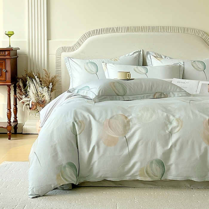 91家纺网 家纺一手货源 找家纺 梧桐树 2026新款高支密全棉纯棉印花四件套 A613静待花开绿