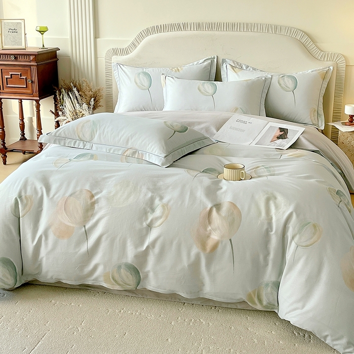 91家纺网 家纺一手货源 找家纺 梧桐树 2026新款高支密全棉纯棉印花四件套 A613静待花开绿