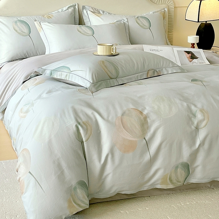 91家纺网 家纺一手货源 找家纺 梧桐树 2026新款高支密全棉纯棉印花四件套 A613静待花开绿