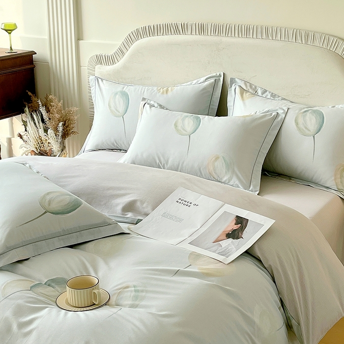 91家纺网 家纺一手货源 找家纺 梧桐树 2026新款高支密全棉纯棉印花四件套 A613静待花开绿