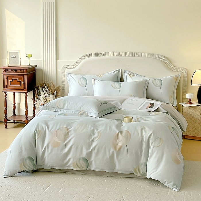 91家纺网 家纺一手货源 找家纺 梧桐树 2026新款高支密全棉纯棉印花四件套 A613静待花开绿