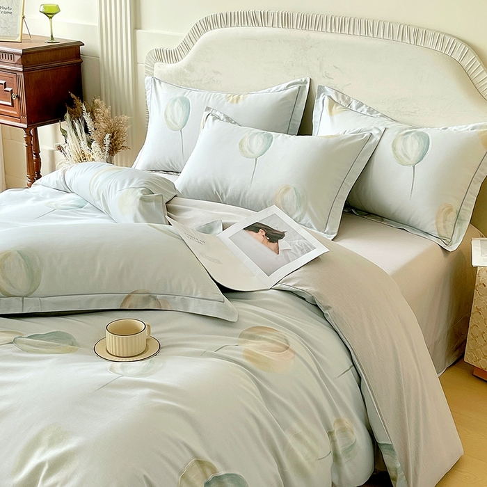 91家纺网 家纺一手货源 找家纺 梧桐树 2026新款高支密全棉纯棉印花四件套 A613静待花开绿