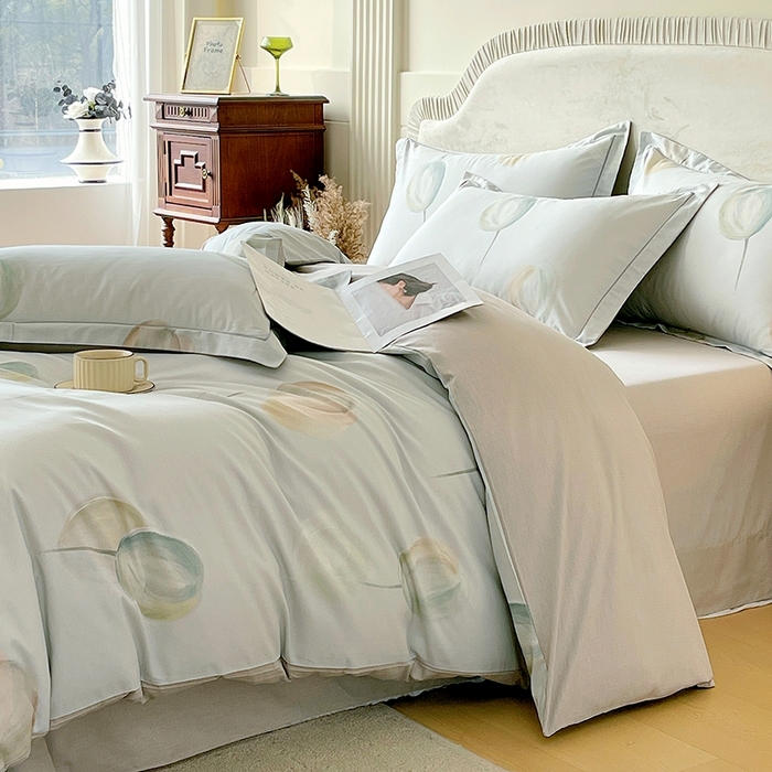 91家纺网 家纺一手货源 找家纺 梧桐树 2026新款高支密全棉纯棉印花四件套 A613静待花开绿