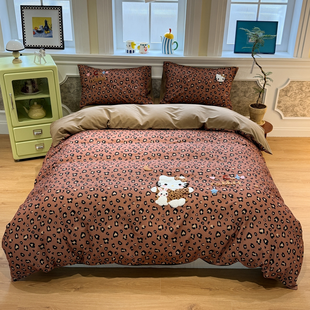 珺柔家纺 2026新款全棉纯棉四件套 豹纹猫咪（咖）