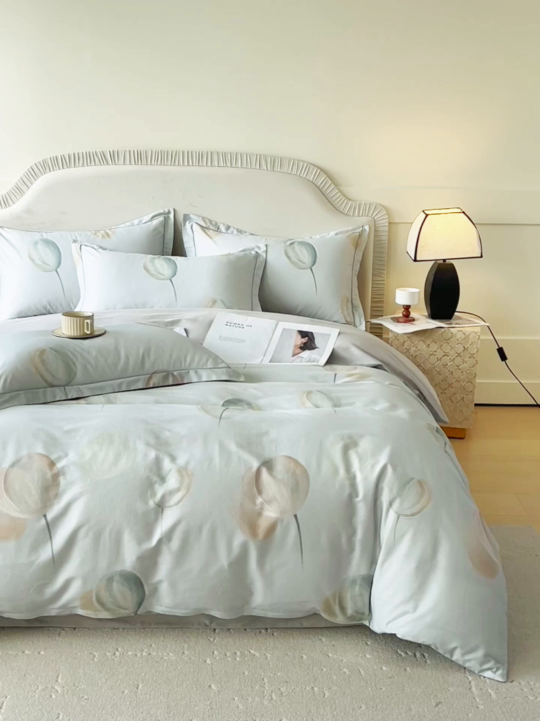 91家纺网 家纺一手货源 找家纺 梧桐树 2026新款高支密全棉纯棉印花四件套 A613静待花开绿