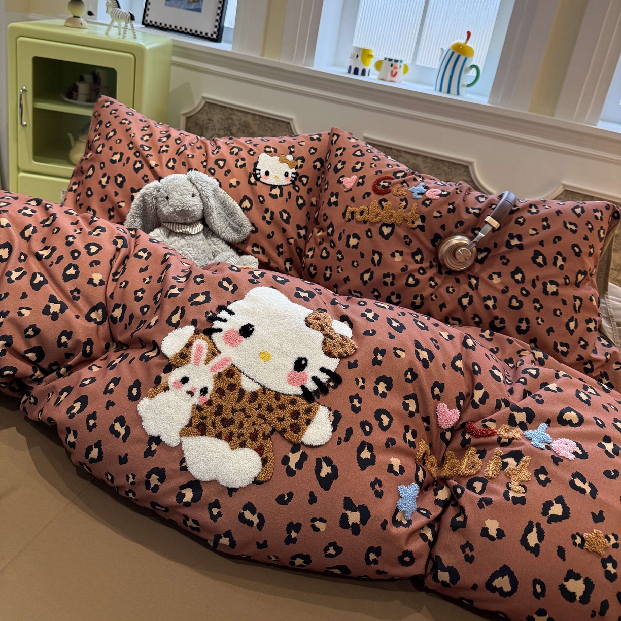 91家纺网 家纺一手货源 找家纺 珺柔家纺 2026新款全棉纯棉四件套 豹纹猫咪（咖）