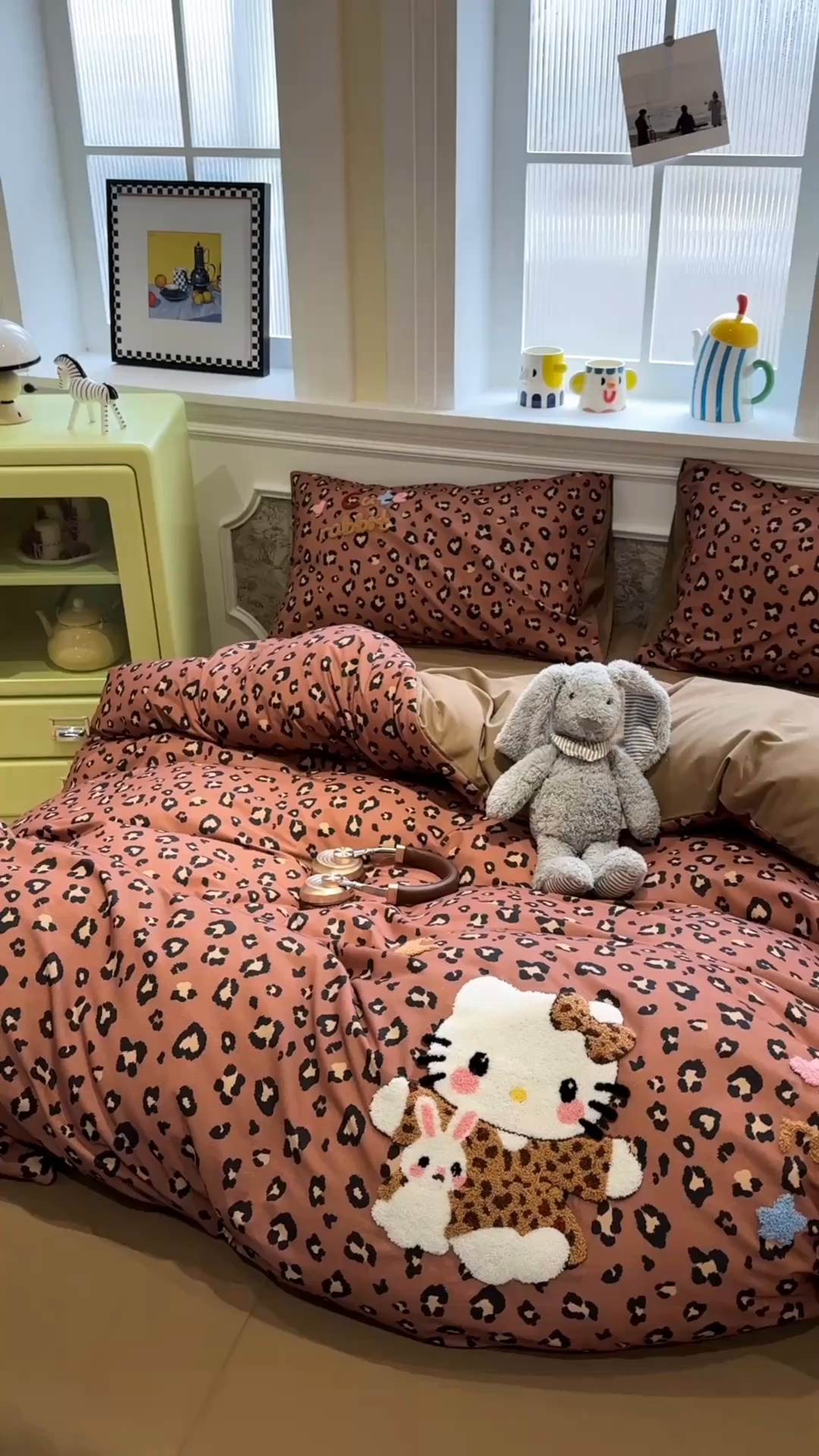 91家纺网 家纺一手货源 找家纺 珺柔家纺 2026新款全棉纯棉四件套 豹纹猫咪（咖）