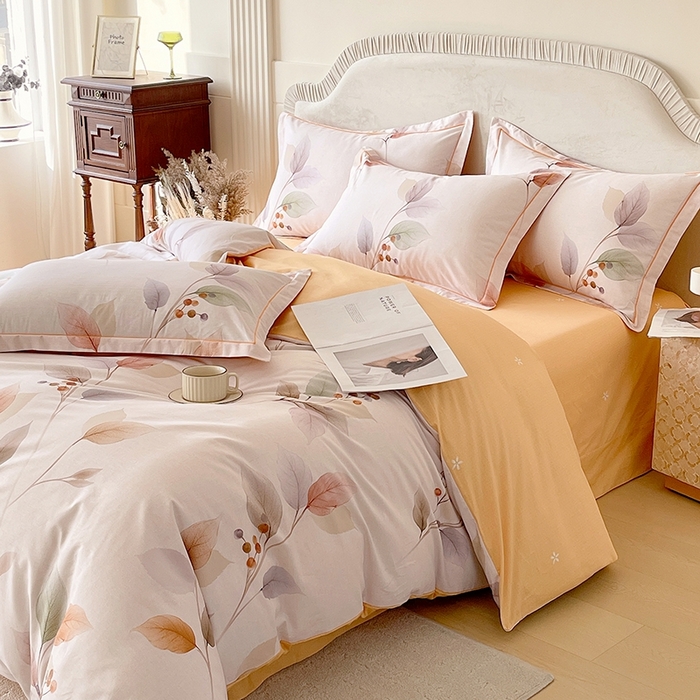 91家纺网 家纺一手货源 找家纺 梧桐树 2026新款高支密全棉纯棉印花四件套 A614沐秋