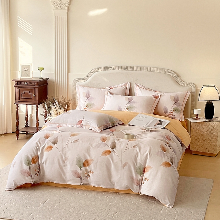 91家纺网 家纺一手货源 找家纺 梧桐树 2026新款高支密全棉纯棉印花四件套 A614沐秋