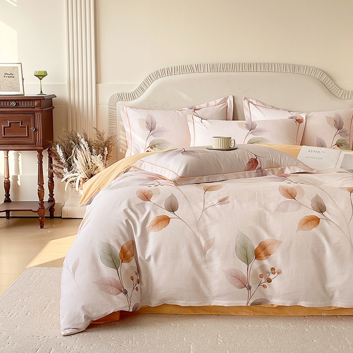 91家纺网 家纺一手货源 找家纺 梧桐树 2026新款高支密全棉纯棉印花四件套 A614沐秋