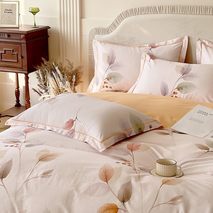 91家纺网 家纺一手货源 找家纺 梧桐树 2026新款高支密全棉纯棉印花四件套 A614沐秋