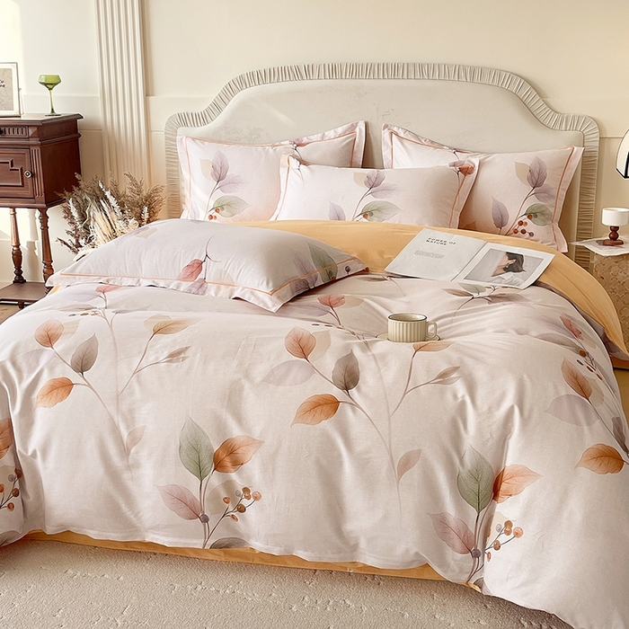 91家纺网 家纺一手货源 找家纺 梧桐树 2026新款高支密全棉纯棉印花四件套 A614沐秋