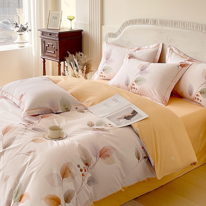 91家纺网 家纺一手货源 找家纺 梧桐树 2026新款高支密全棉纯棉印花四件套 A614沐秋