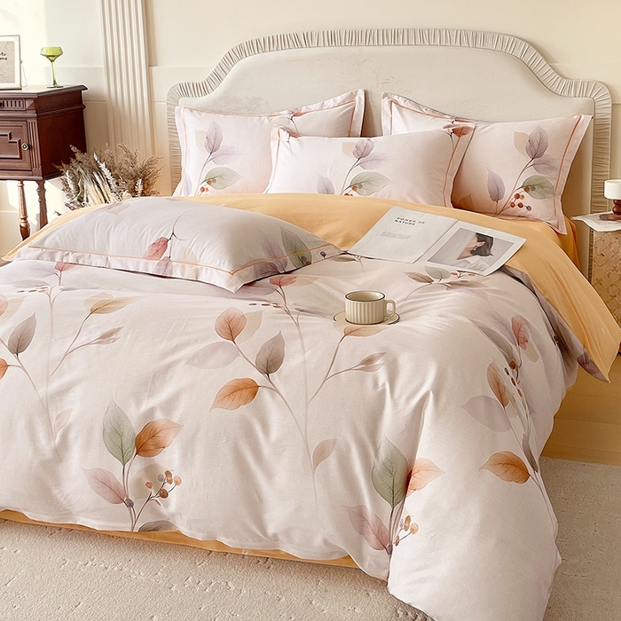 91家纺网 家纺一手货源 找家纺 梧桐树 2026新款高支密全棉纯棉印花四件套 A614沐秋