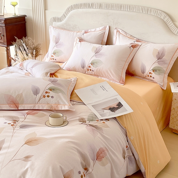 91家纺网 家纺一手货源 找家纺 梧桐树 2026新款高支密全棉纯棉印花四件套 A614沐秋