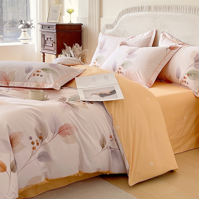 91家纺网 家纺一手货源 找家纺 梧桐树 2026新款高支密全棉纯棉印花四件套 A614沐秋