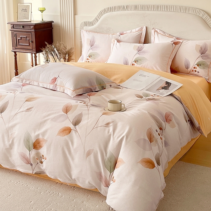 91家纺网 家纺一手货源 找家纺 梧桐树 2026新款高支密全棉纯棉印花四件套 A614沐秋