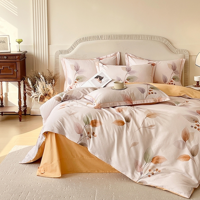 91家纺网 家纺一手货源 找家纺 梧桐树 2026新款高支密全棉纯棉印花四件套 A614沐秋