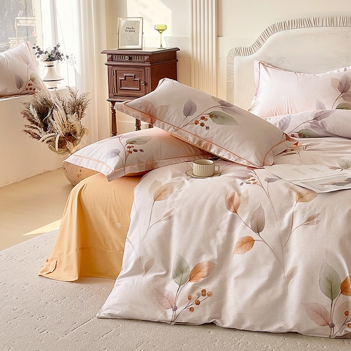 91家纺网 家纺一手货源 找家纺 梧桐树 2026新款高支密全棉纯棉印花四件套 A614沐秋