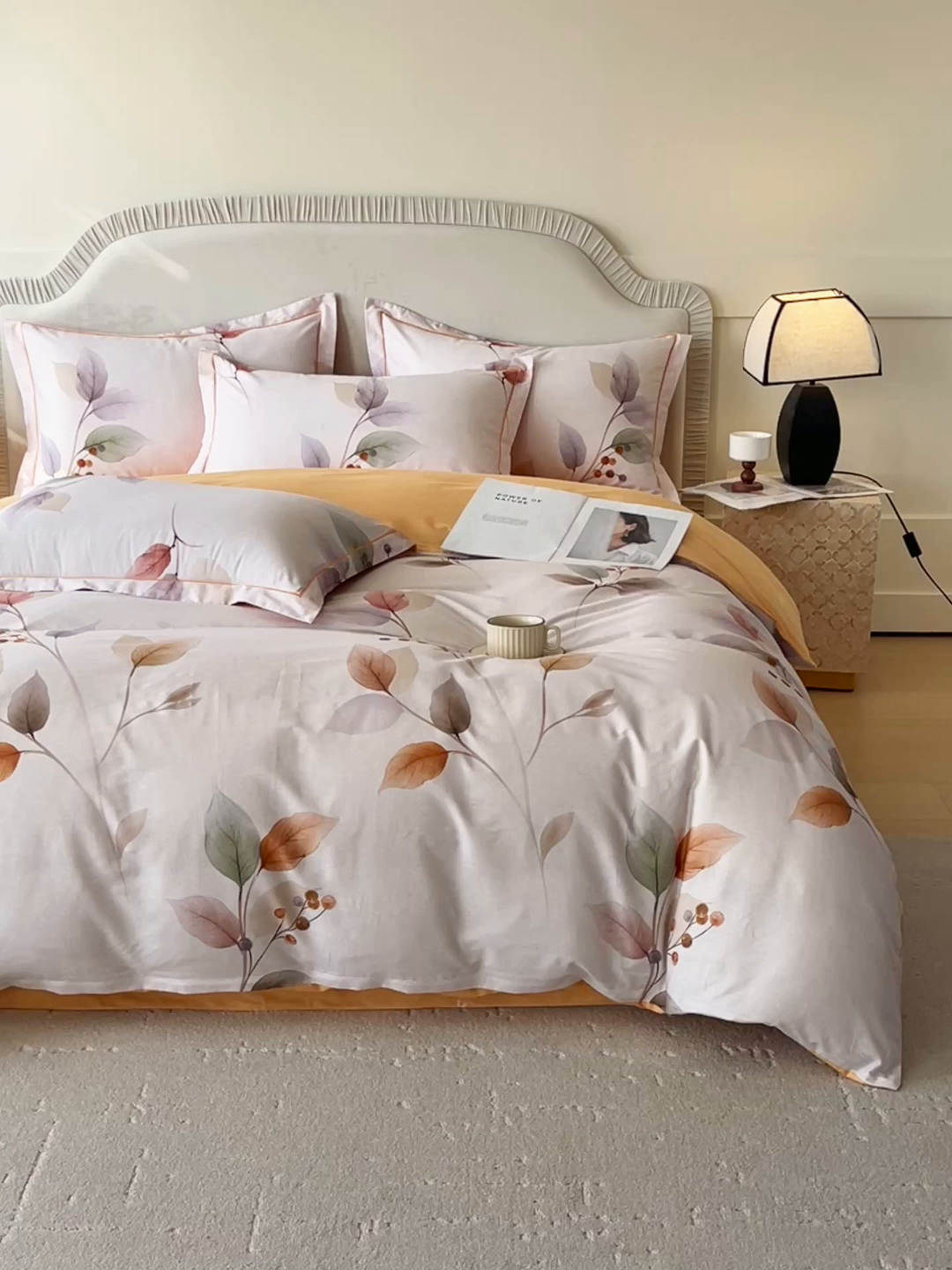 91家纺网 家纺一手货源 找家纺 梧桐树 2026新款高支密全棉纯棉印花四件套 A614沐秋