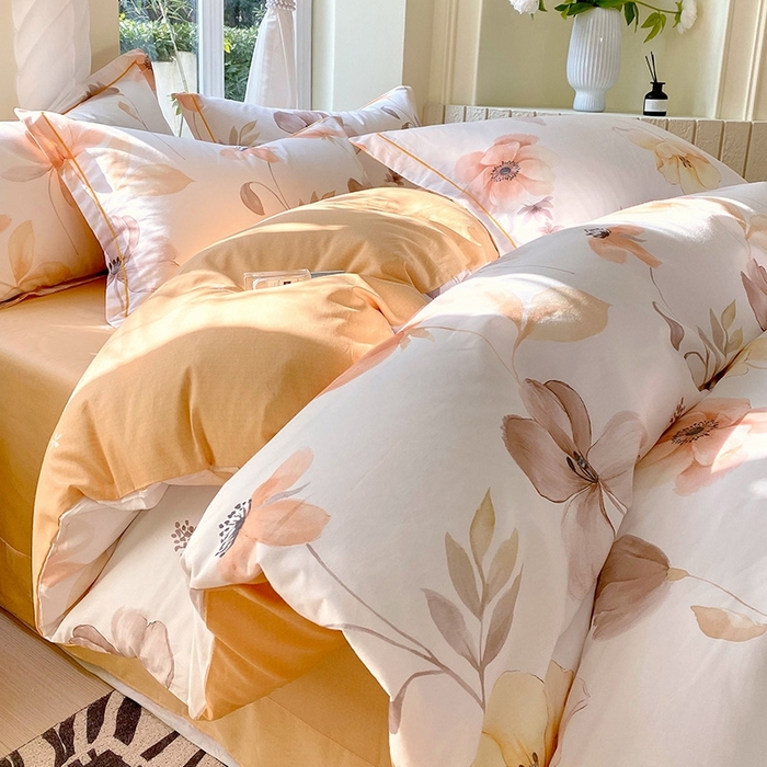 91家纺网 家纺一手货源 找家纺 梧桐树 2026新款高支密全棉纯棉印花四件套 A615山野漫漫-桔