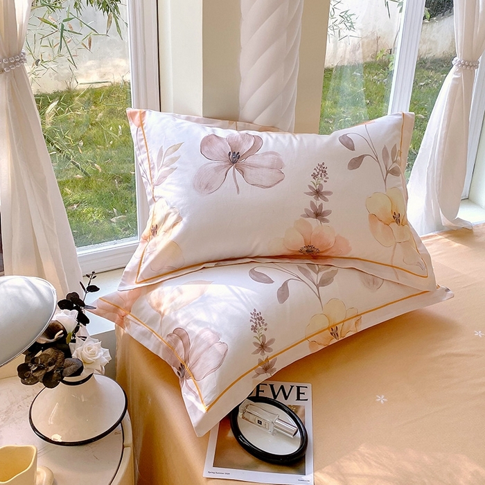 91家纺网 家纺一手货源 找家纺 梧桐树 2026新款高支密全棉纯棉印花四件套 A615山野漫漫-桔